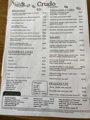 Menu December 2023  at Crudo in St Julians