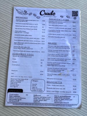 Menu December 2025 at Crudo in St Julians