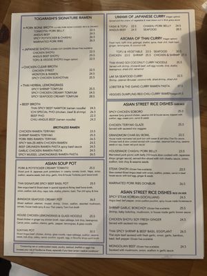 Menu as of November 2024 with clearly labeled vegan dishes  at Ichi Togarashi in Naples