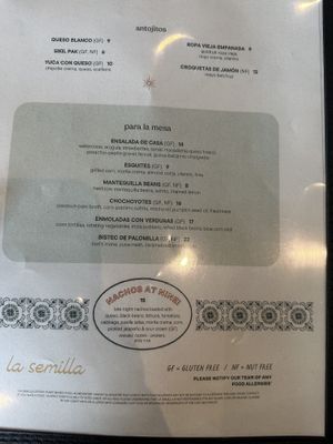 Menu   at La Semilla in Atlanta