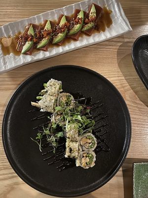 sailfish crudo sashimi & king sushi roll  at Kusaki - Pop-up in Los Angeles