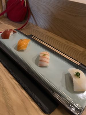 Calamari, sailfish, salmon, and tuna nigiri  at Kusaki - Pop-up in Los Angeles
