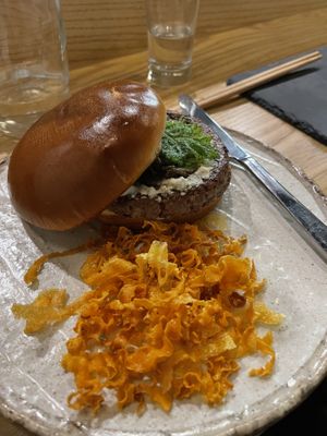 Shishito burger  at Kusaki - Pop-up in Los Angeles