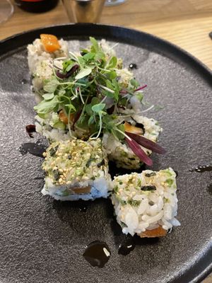 Philly roll with salmon, cream cheese, and asparagus   at Kusaki - Pop-up in Los Angeles
