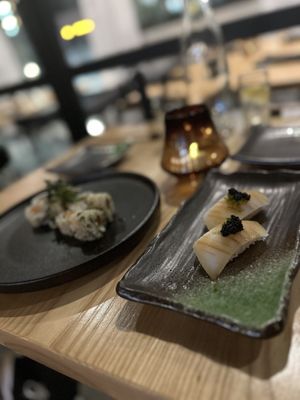 Philly roll and calamari nigiri  at Kusaki - Pop-up in Los Angeles