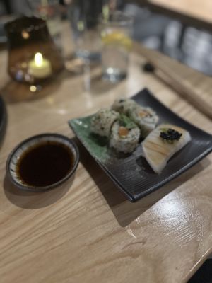 Philly roll and calamari nigiri  at Kusaki - Pop-up in Los Angeles
