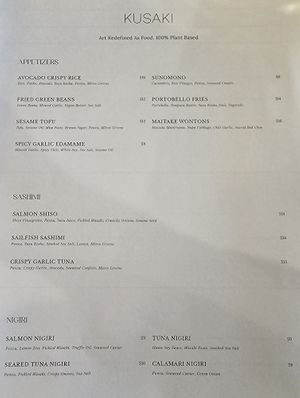 Food menu page 1/3 - July 2024 at Kusaki - Pop-up in Los Angeles