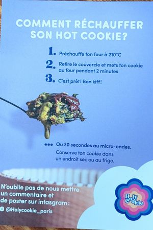 Instructions on how to reheat cookie (comes in bamboo bowl ok for microwave and oven) #Veganuary at Holy Cookie in Paris