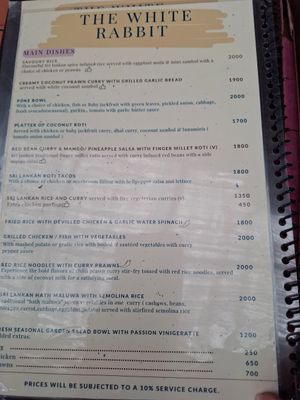Menu at The White Rabbit  in Ella