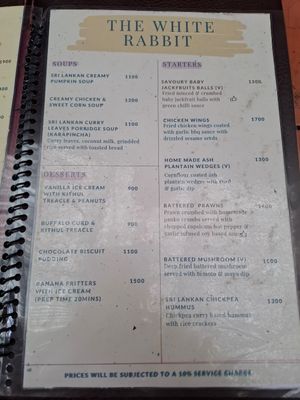 Menu at The White Rabbit  in Ella