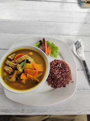 Vegan tropical tempeh curry at Dayu's Warung in Ubud