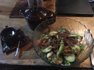 salad bowl and holistic tea at Dayu's Warung in Ubud
