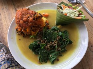 Vegan squash burger curry, more like a mash.  at Dayu's Warung in Ubud