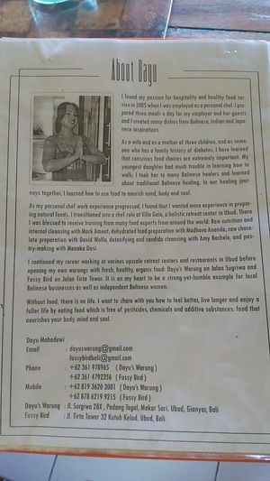 About Dayu at Dayu's Warung in Ubud