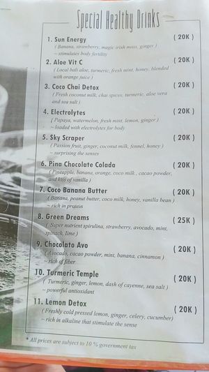 Menu at Dayu's Warung in Ubud