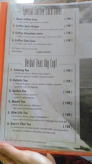 Menu at Dayu's Warung in Ubud