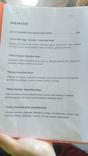 Menu at Dayu's Warung in Ubud