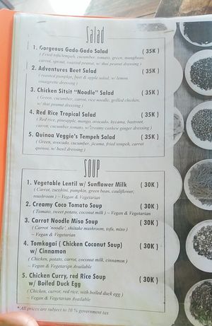 Menu at Dayu's Warung in Ubud