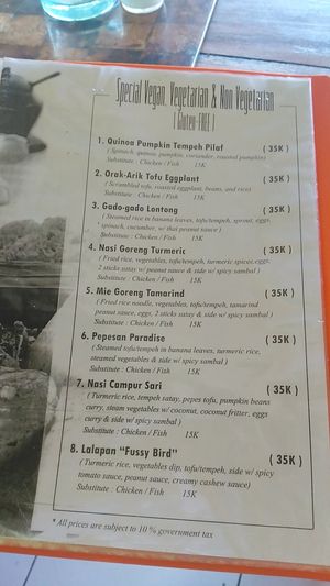 Menu at Dayu's Warung in Ubud