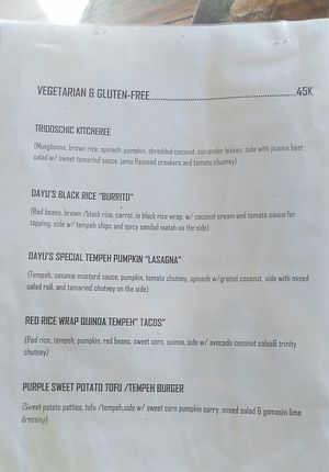 Menu at Dayu's Warung in Ubud