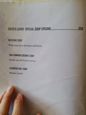 Menu at Dayu's Warung in Ubud