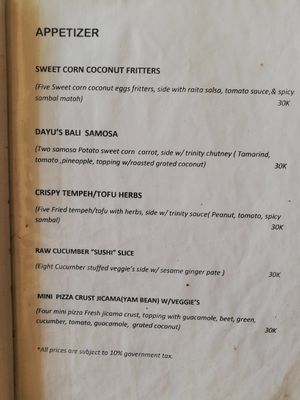 Menu at Dayu's Warung in Ubud