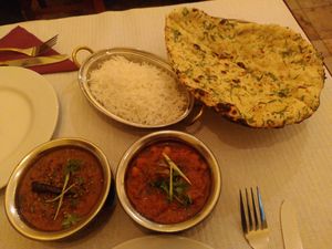Chana Masala (right), garlic bread at Jewel Of India in Sao Miguel