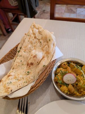 Aloo gobhi and garlic naan at Jewel Of India in Sao Miguel