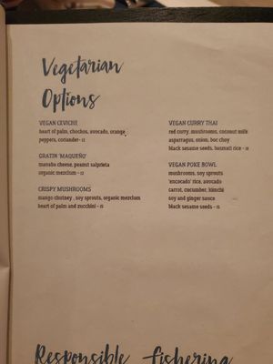 Vegan section of menu at ZFOOD in Quito