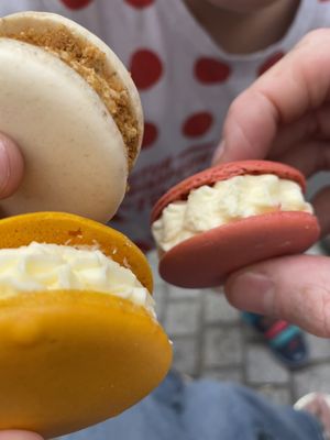 Macarons - biscoff, lemon curd and strawberry cheesecake - the strawberry cheesecake one was to die for!   at Dirty Vurgerz in London