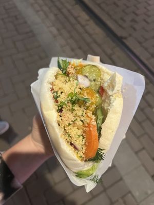 Falafel pita with toppings from the salad bar  at Maoz - Muntplein in Amsterdam