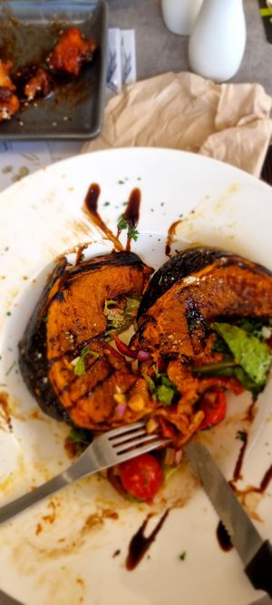 They have a separate vegan menu. Absolutely beautiful meals. Roast pumpkin salad. Previously , I had the Zucchini Vietnamese salad, which was delicious, too. Well worth the visit at Agnes Water Tavern in Agnes Water