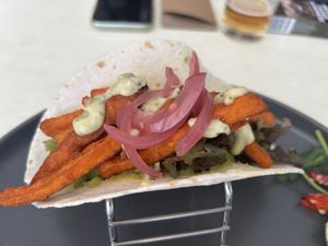 Vegan sweet potato and avocado taco  at Agnes Water Tavern in Agnes Water