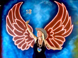 Look for the wings on the left, and enter! The bar on your right is a separate establishment (this bill) but where you will get your drinks from.   at Vegan Barrio in Cozumel