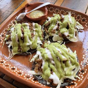Sopes with bistec  at Vegan Barrio in Cozumel