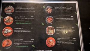 Menu as of Feb 2025 at Vegan Barrio in Cozumel