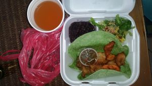 My delicious lunch! Sooo tasty :-) at The Magic Mushroom Kitchen in Oranjestad