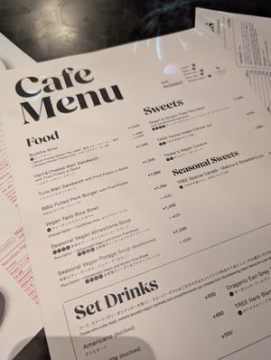 menu at TREE by NAKED - Yoyogi Park in Tokyo