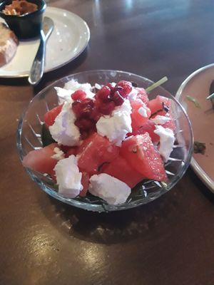 Watermelon, mint and vegan feta salad at Dam Bar in Tampere