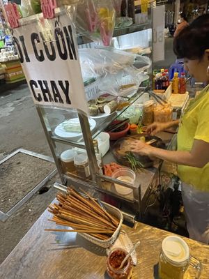 Owner making spring rolls   at Goi Cuon Chay - Food Stall in Ho Chi Minh City