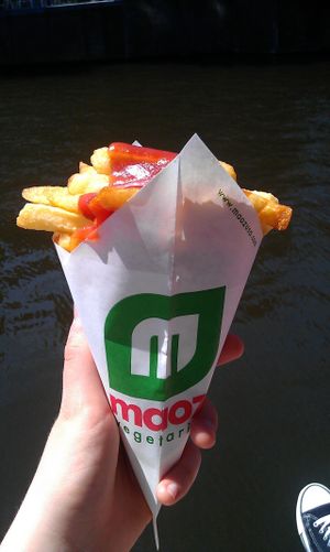 Homemade belgian fries at Maoz - Leidsestraat in Amsterdam