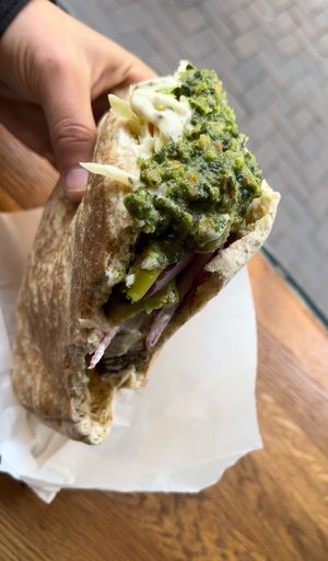 falafel wrap with lots of toppings   at Maoz - Leidsestraat in Amsterdam