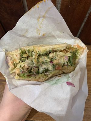 Half-eaten pita  at Maoz - Leidsestraat in Amsterdam