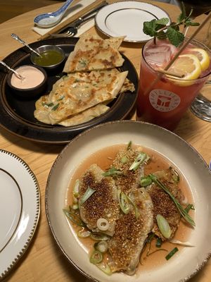 Potstickers (dumplings) and afghan bread with sundried tomato and potato filling  #Veganuary at Manto in Malmo