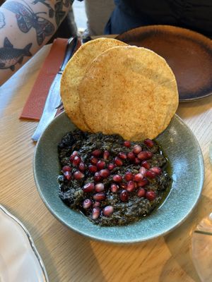 Alas I can't remember the name but this was a spinach stew thing, very good  at Manto in Malmo