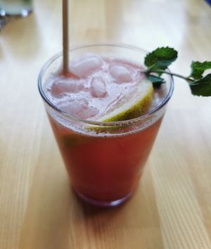 In-house made strawberry lemonade at Manto in Malmo