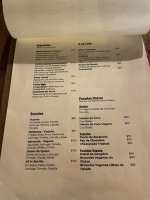 Menu  at Granito de Arroz in Mazunte