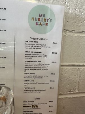 Vegan menu 😍  at Mr Hubert's Cafe in Warragul
