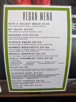New updated Vegan menu at Mr Hubert's Cafe in Warragul