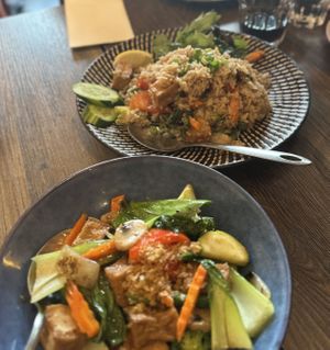 Thai fried rice and garlic and pepper stir fryy  at Thai On Wok in Glebe